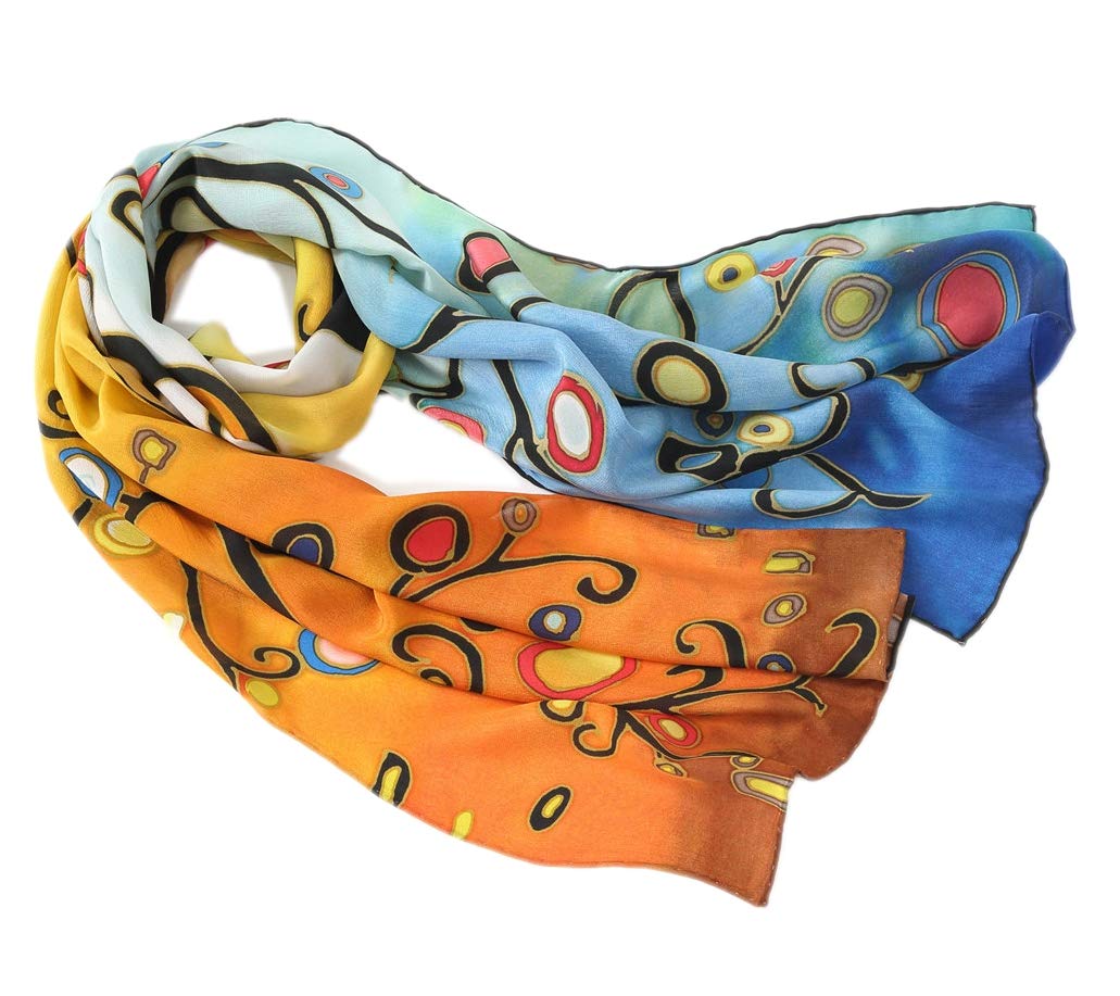 Prettystern Women 63 Inch long Silk Scarf Gustav Klimt art nouveau painting - Stoclet-Fries - Life Tree (Multicoloured) P170