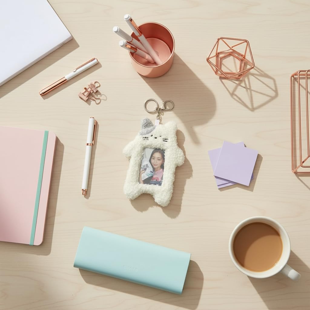 1Pc White Photocard Holder,Cartoon Plush Photocard Holder Outdoor