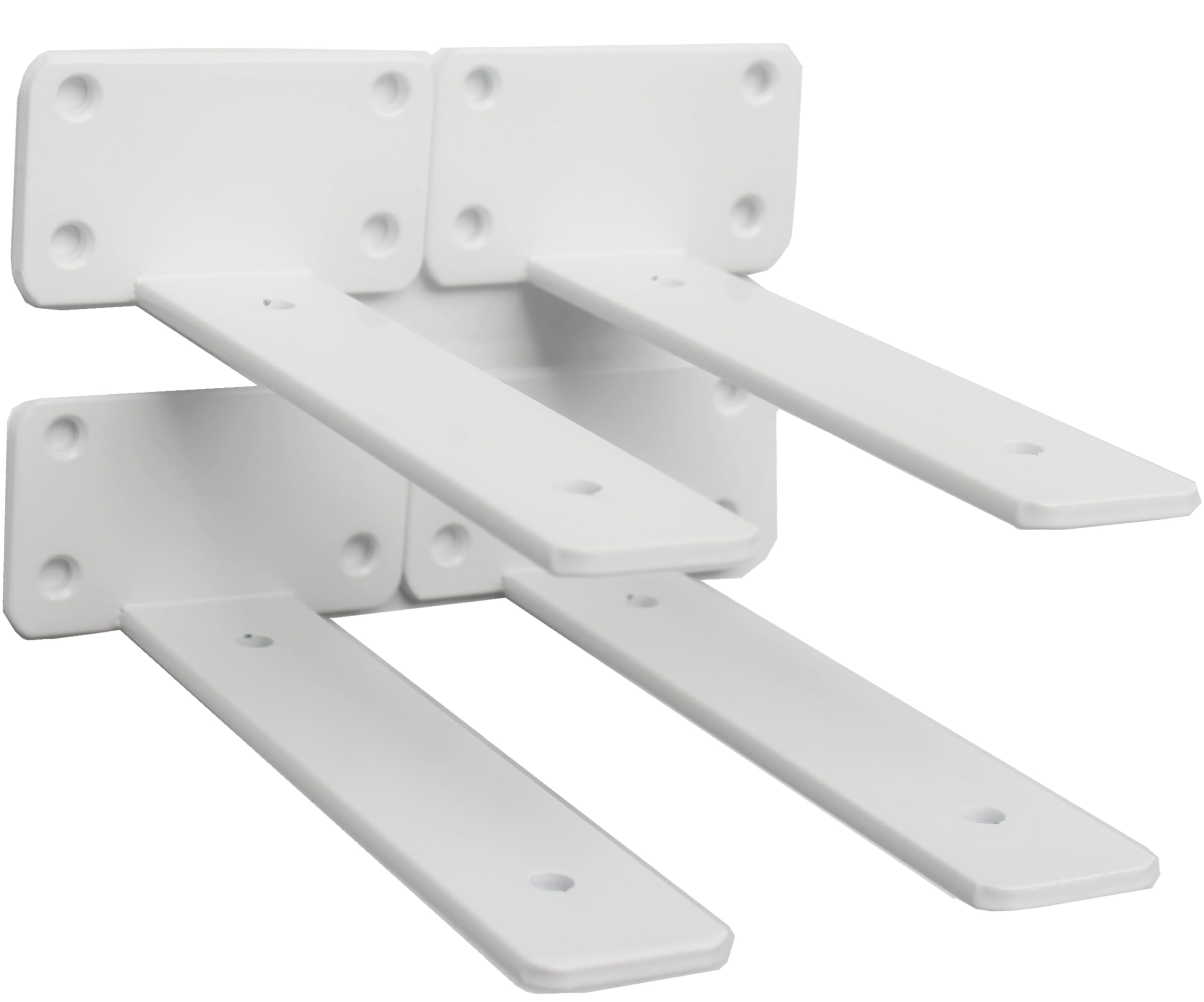 4 Pack - 7 inch White Hidden L Shelf Bracket (1/5 Inch Thicked) Iron Floating Shelf Brackets Rustic Industrial Metal Brackets for Shelf Support
