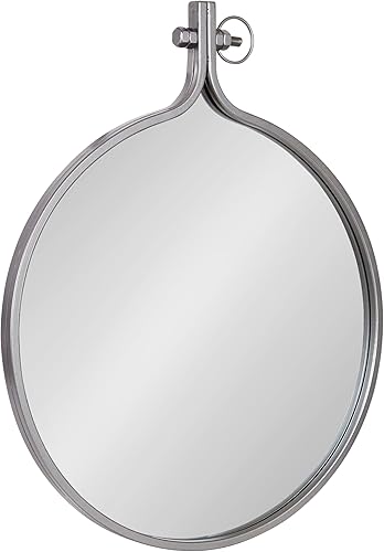 Kate and Laurel Yitro - Espejo de pared redondo industrial rústico con marco de metal, 23.5 x 28.5 pulgadas, carbón oscuro