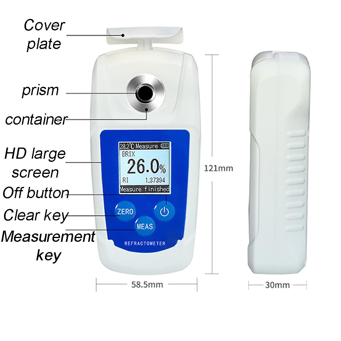 Refractómetro Digital Brix, Refractómetro De Miel 0‑32/55%, Compensación De Temperatura, Visualización De Temperatura/índice De Refracción/concentración De Azúcar, Para Bebidas De Jugo De Frutas\