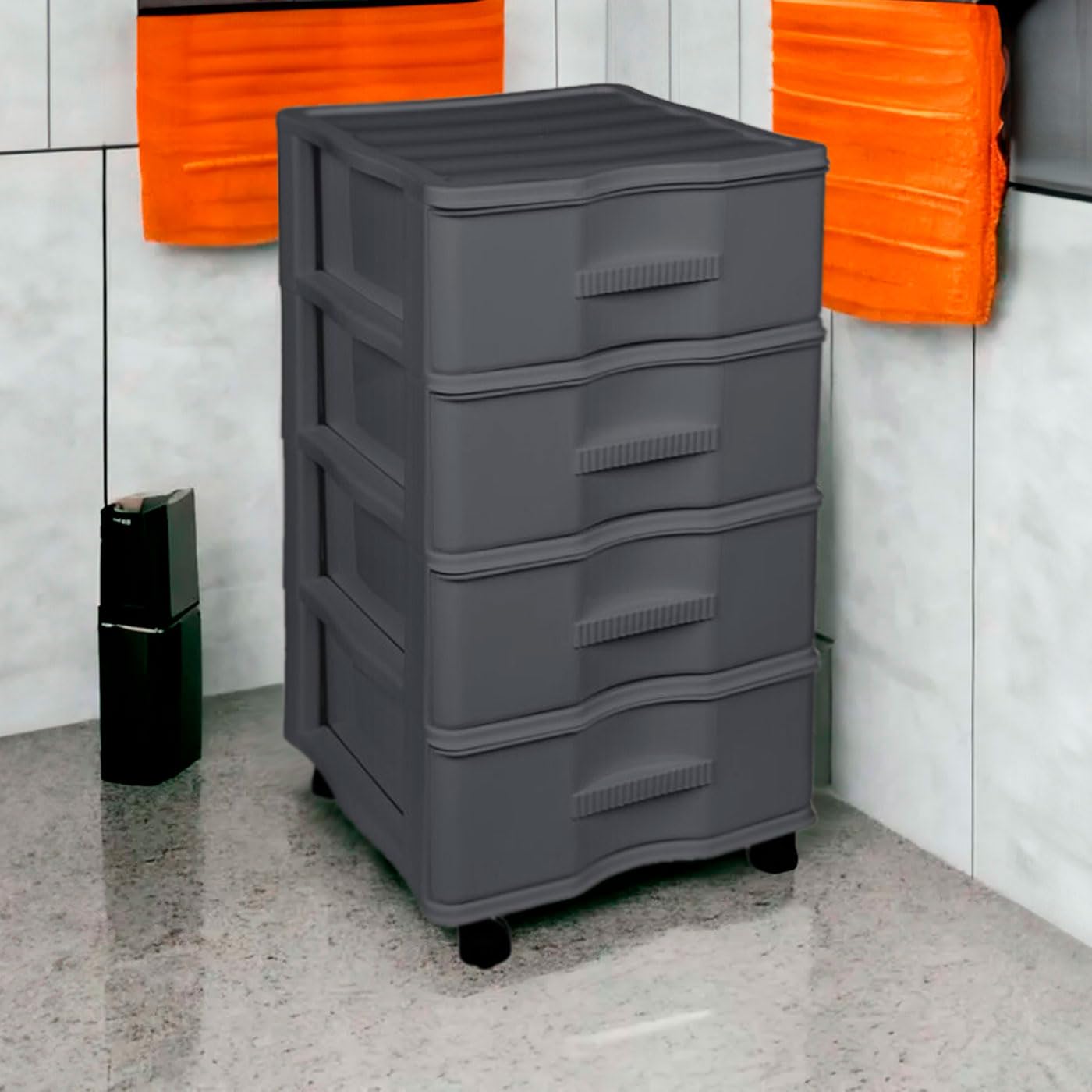 Acan Tradineur - Cajonera de Almacenamiento Wagon - 4 Cajones - Torre de Almacenamiento Multiusos para Oficina, hogar, Escuela, etc - 67,5 x 37 x 39 cm - Color Gris