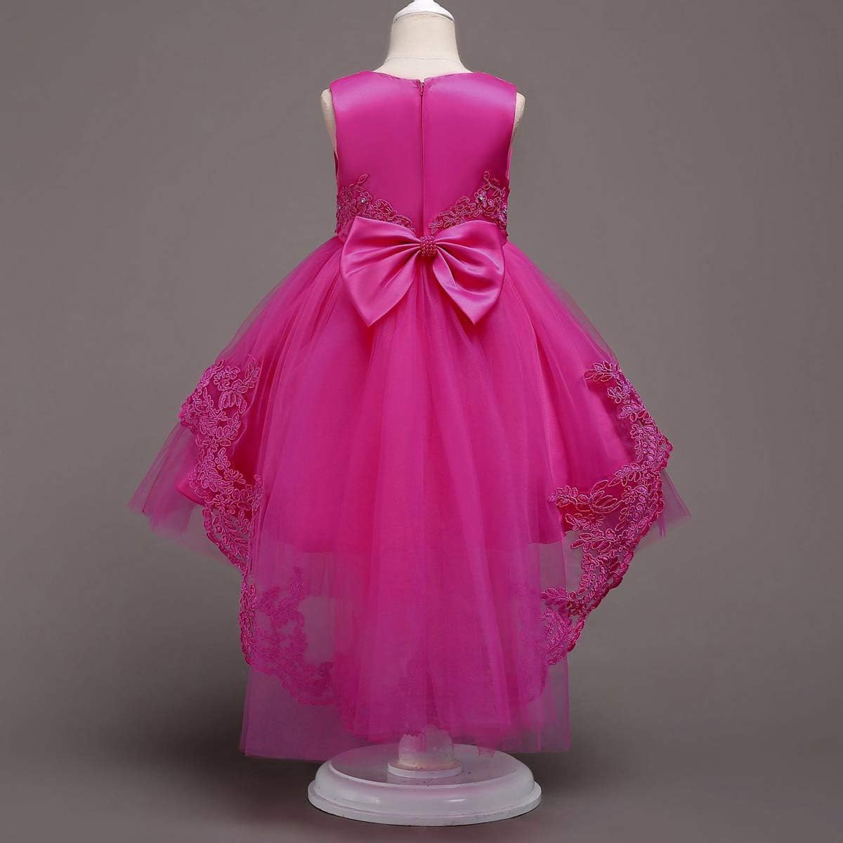 Flower Girls Vintage Overlay Lace Beaded Rhinestone Wedding Tulle Dress Hi Low Communion Party Dance Tutu Gown with Train - Image 4