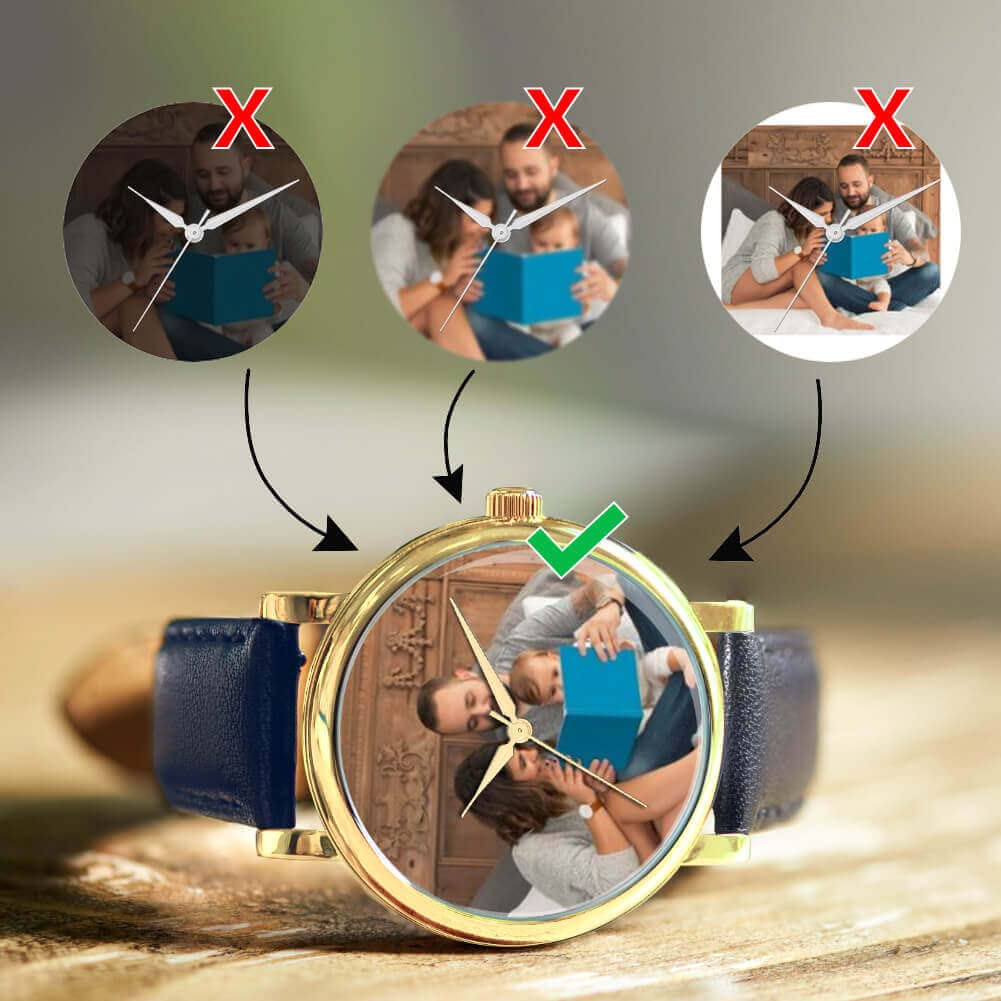 Regalos fotográficos Personalizados para Mujer, Pantalla analógica, Reloj con Movimiento de Cuarzo japonés con Caja Dorada, Reloj Grabado a Medida
