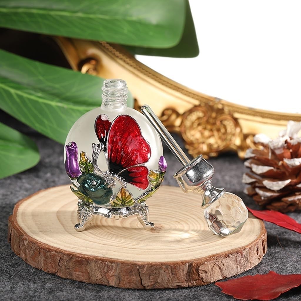 Bottiglia di profumo vintage, vuota, 25 ml, con coperchio rotondo in cristallo, bottiglie di vetro