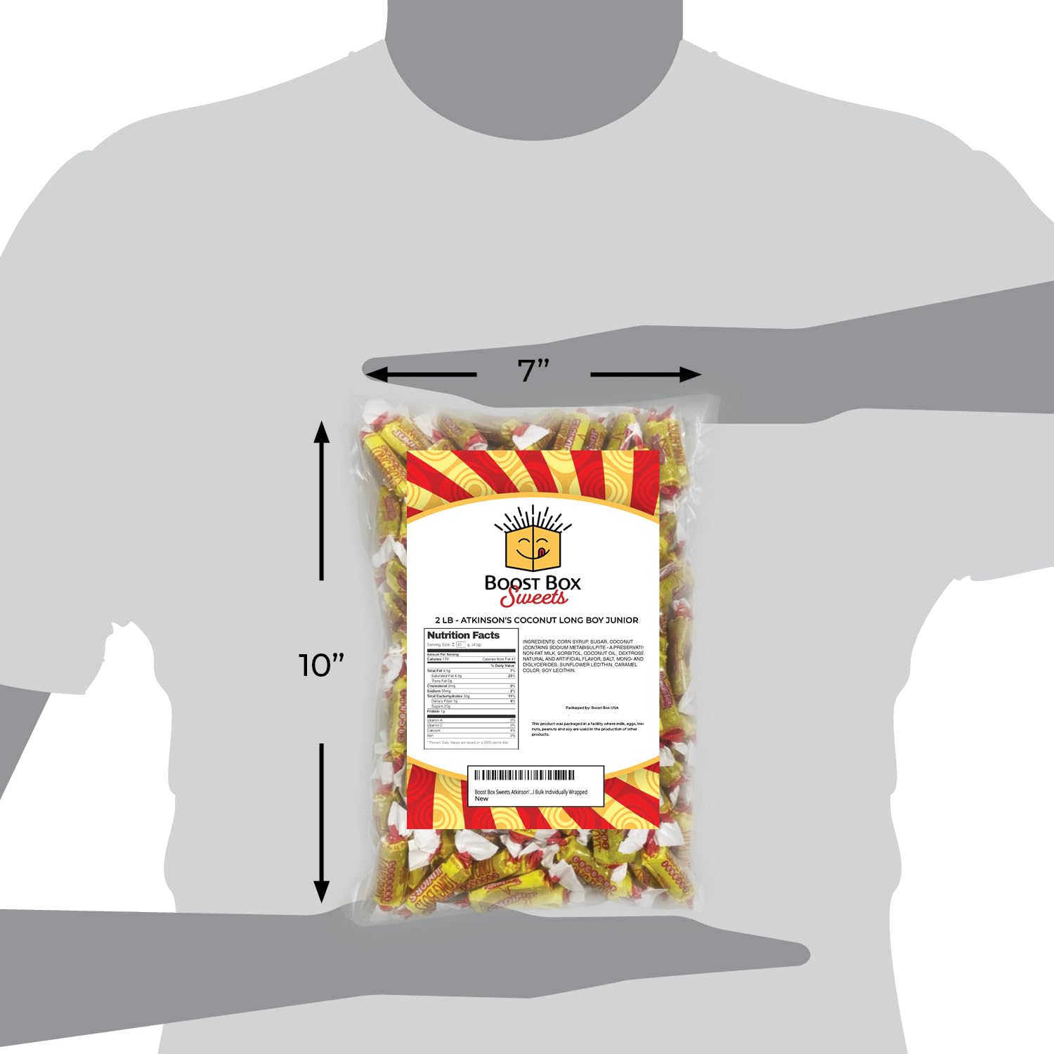 Atkinson's Long Boy Junior Coconut Chewy Caramel Bulk Candy Individually Wrapped (2 Pound)