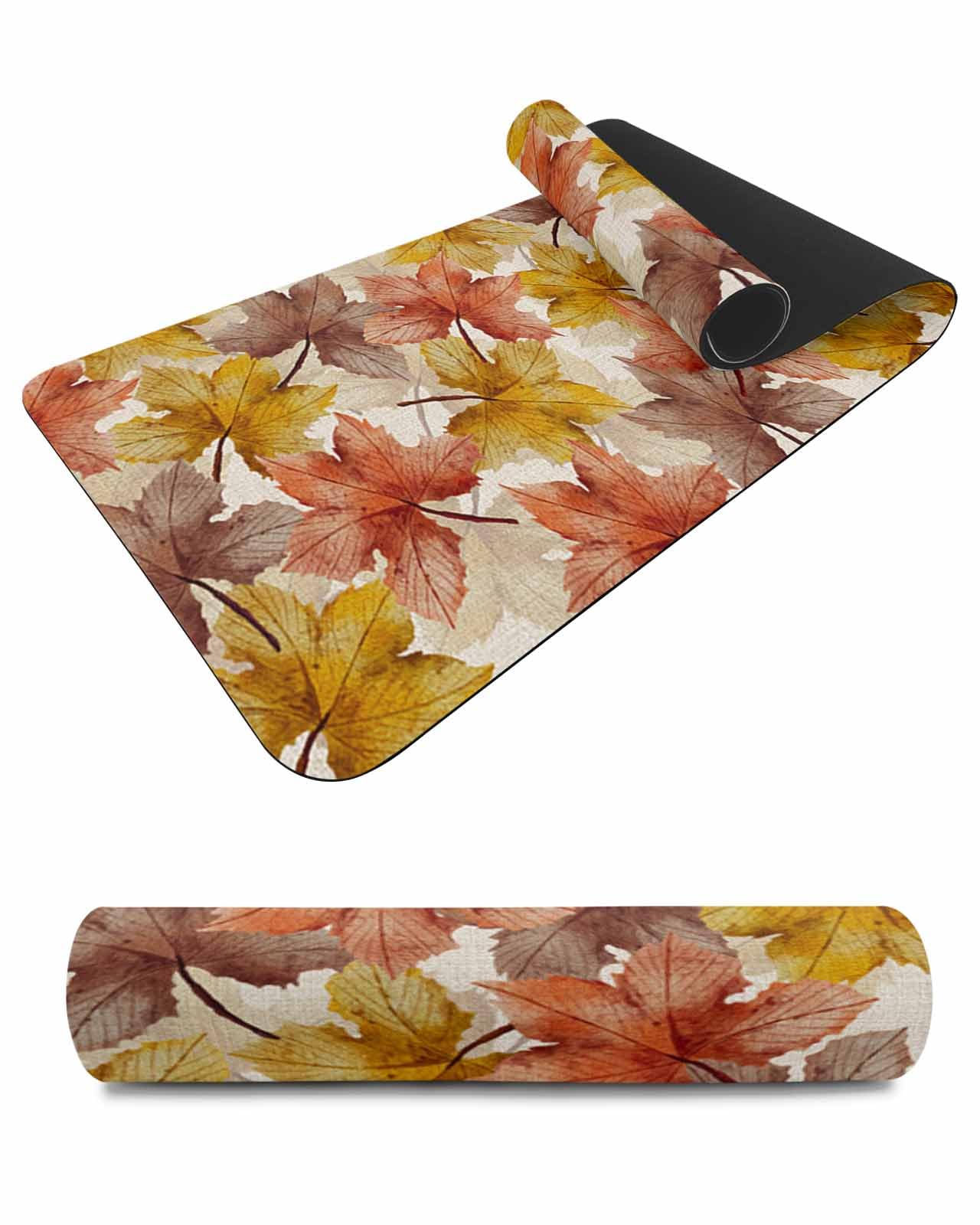 Debedcor Heat Proof Table Pads Waterproof Decorative, Yellow Red Brown Leaves Fall Non-Slip Table Countertop Protector, Rustic Botanical Burlap Insulation Mat for Dining Room, 48 x 12 Inches