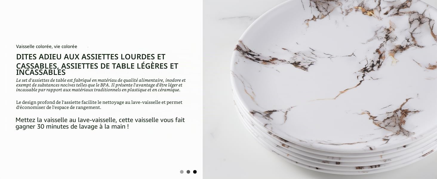 Royal Swiss Service de table 12 pièces en mélamine pour 4 personnes, incassable, passe au lave-vaisselle et léger, idéal pour la maison, le jardin, le camping et le pique-nique, design moderne blanc