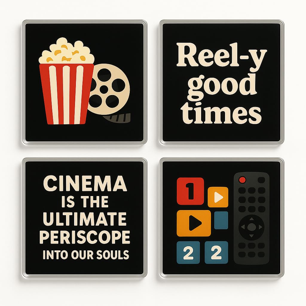 The Plum Penguin Cinematic Vibes Acrylic Coaster Gift Set Of 4 - Design - Movie Night Home Decor For Film Lovers