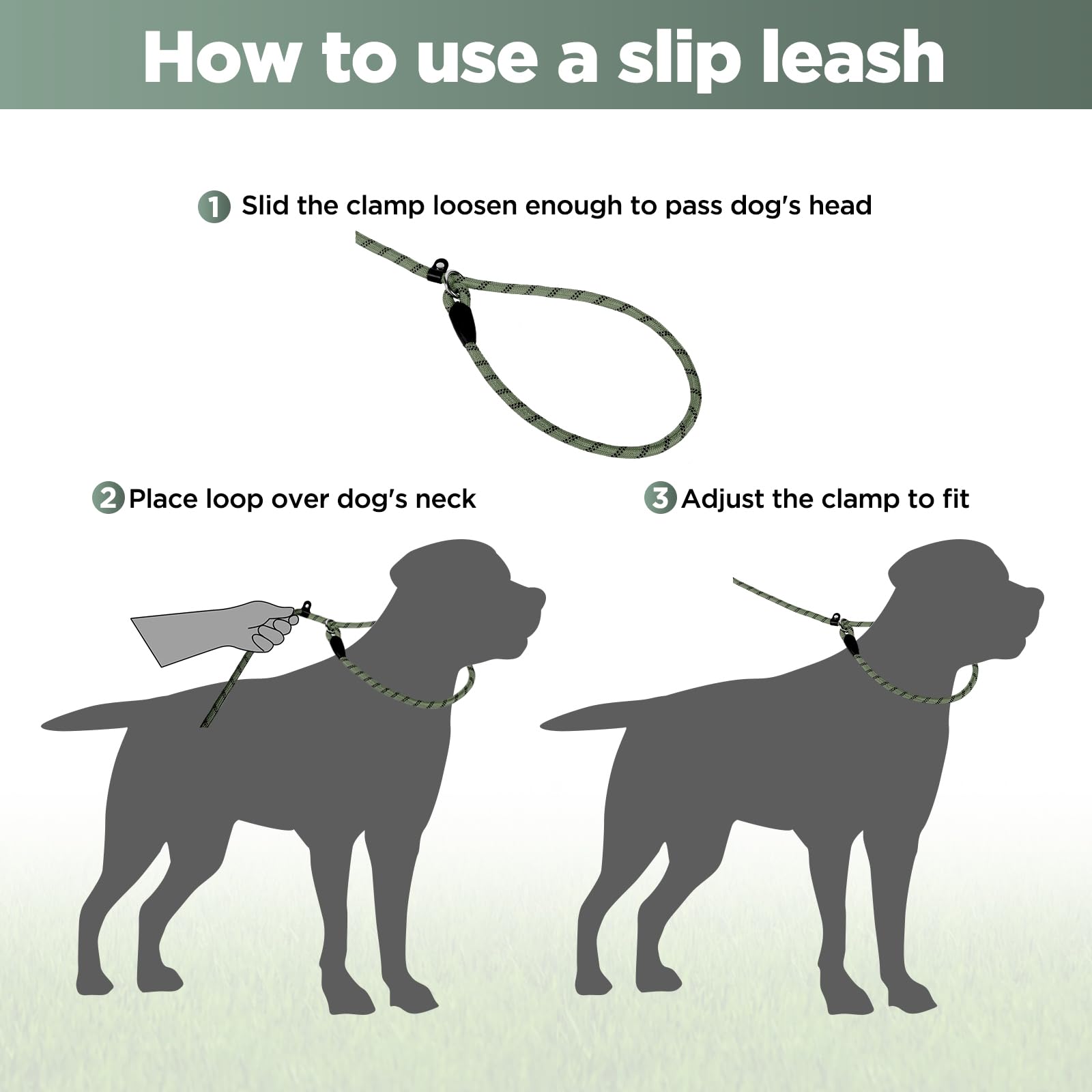 Loutep Slip Lead For Dogs-1.8m Long Rope Dog Leash With Reflective Stitching Slip On Easily With No Collar Or Harness Needed Anti-Choke Dog Slip Lead Ideal For Small Puppy Large & Medium Dogs Training - Image 4