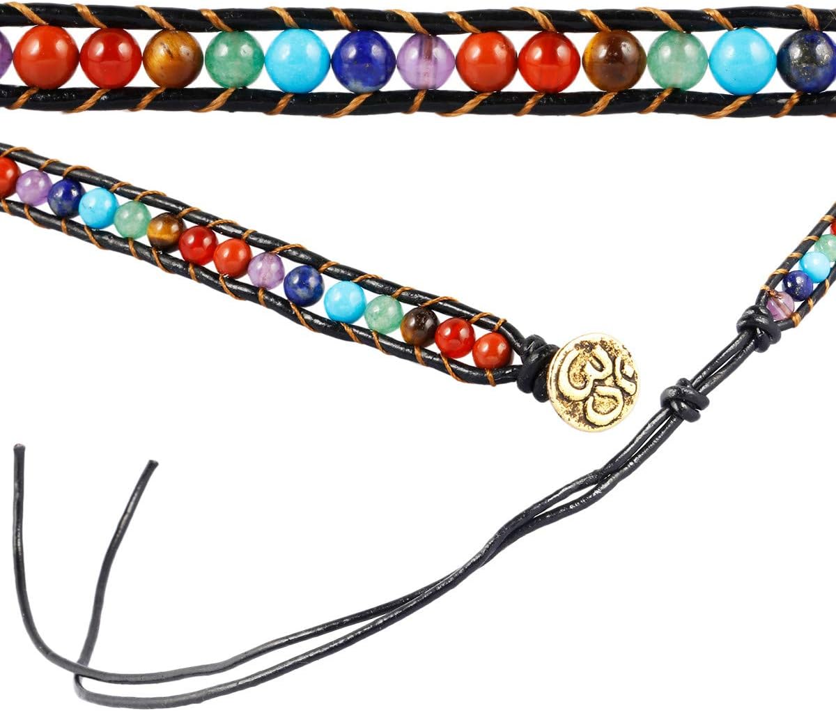 Nupuyai Handmade Leather Beaded Stone Wraps Bracelet Collection for Unisex