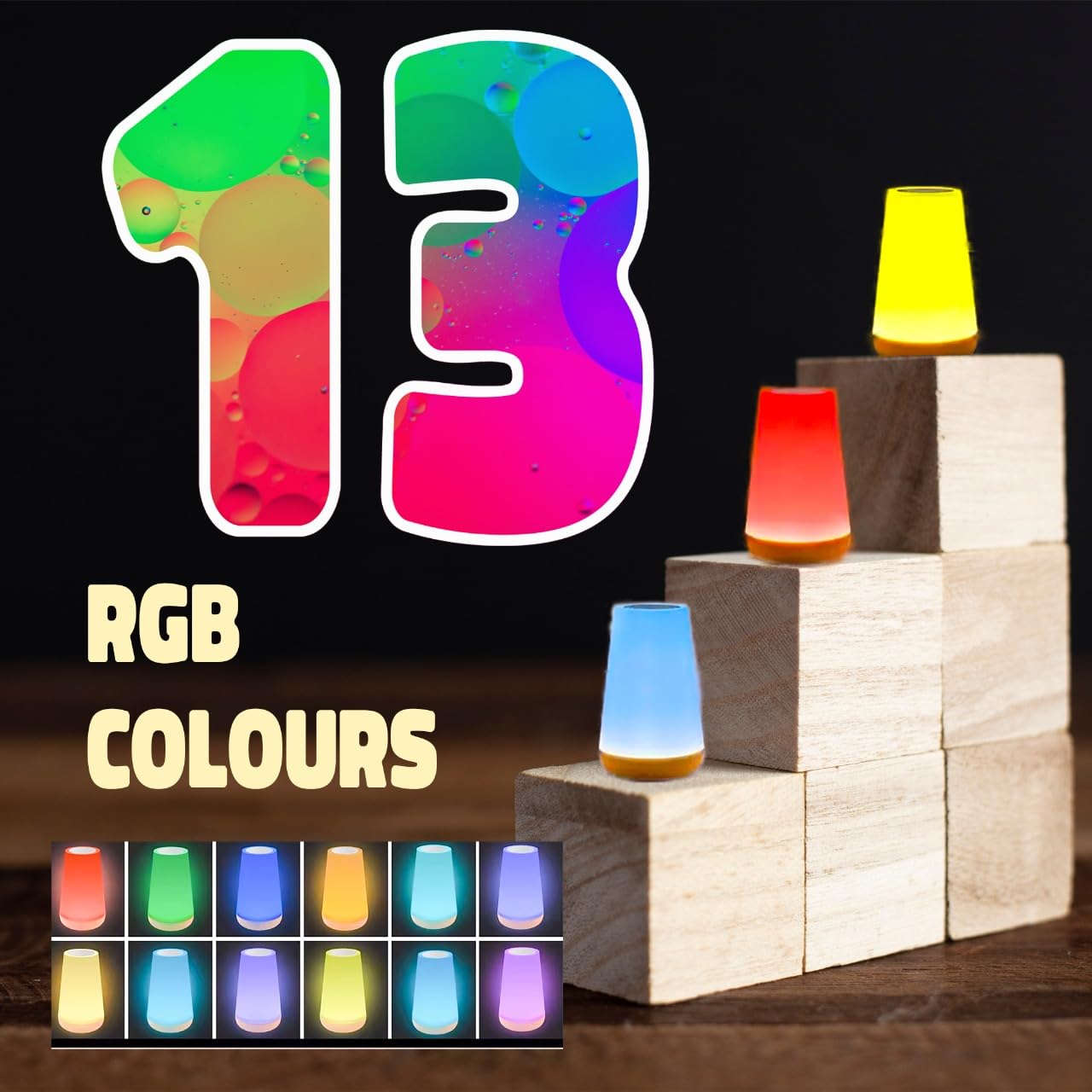 Bedside Light, LED Touch Night Lamp for Bedroom 13 RGB Colours with 5 Brightness 1800 mah Bedside Touch Lamp - Image 4