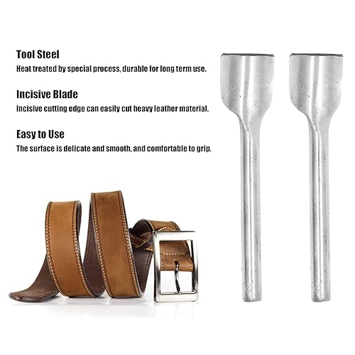 Miniatura 2 de Oumefar 2 piezas de herramientas de artesanía de cuero, perforador de esquina de cuero, perforador medio redondo, cortador de cuero medio redondo,