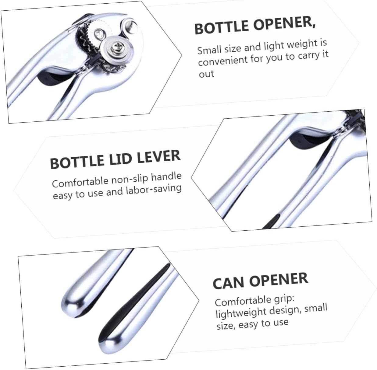 Multi-function Manual Can Opener Tool Non-slip Handle Versatile for Cans and Bottles for Kitchen Restaurant and Parties Chrome Finish