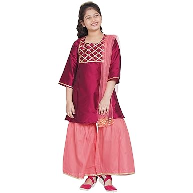 Bitiya By Bhama Girls Silk Kurta & Palazzo & Dupatta