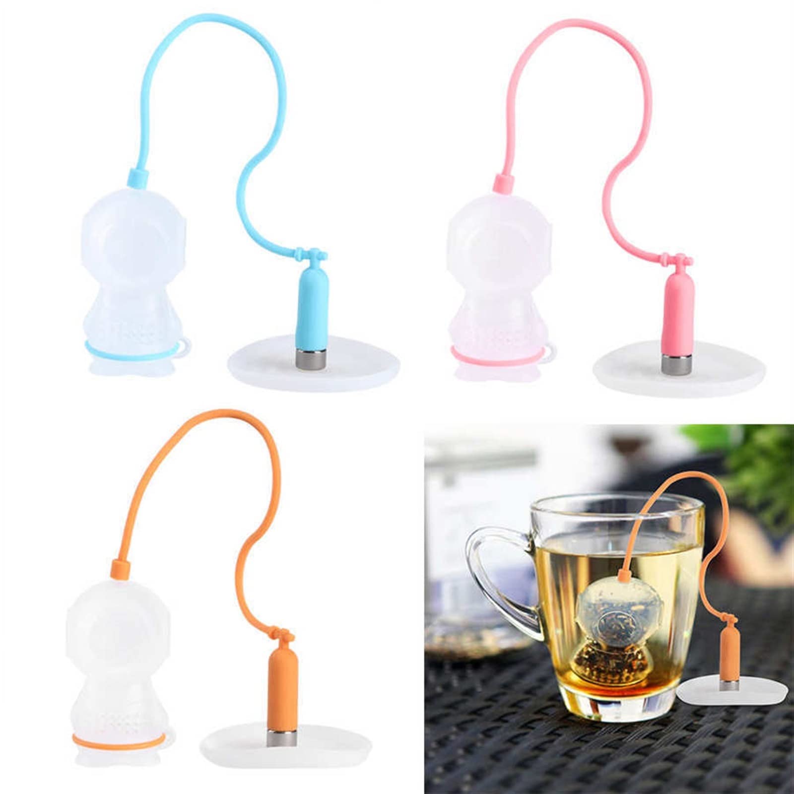 Colino da tè in silicone a forma di tuffatore, infusore per tè, diffusore divertente, accessorio per il tè (blu)