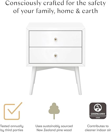 Miniatura 25 de Babyletto Palma - Mesita de noche montada con 2 cajones y puerto de carga USB, de mediados de siglo en nogal natural Nogal natural.,gris