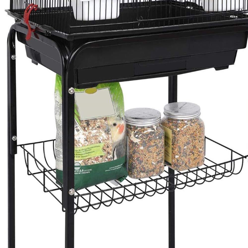 Käfig, Lieferung mit Zubehör und Halterung, Vogelkäfig, Vogelkäfig, tragbar, Dach zum Öffnen, Design für Wellensittiche, Nymphensittiche, Kanarienvögel, mit abnehmbarem Ständer, 46 x 35,5 x 158,5 cm