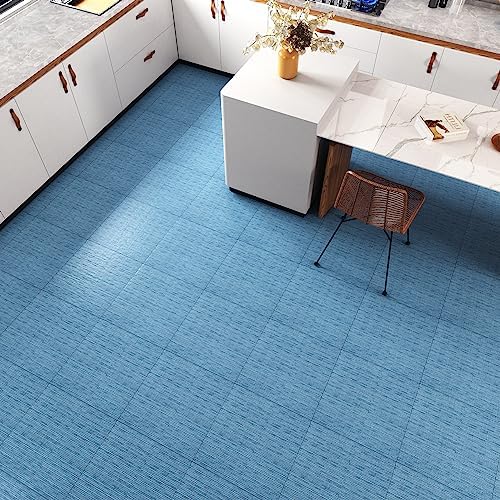 Hotdecor Textured Peel and Stick Flooring Kitchen Tiles Flooring Navy Blue Waterproof Vinyl Flooring Tile Stickers Stick on Floor Tiles Linmoleum Flooring Floorpops Renter Friendly 16 Pack 12x12in