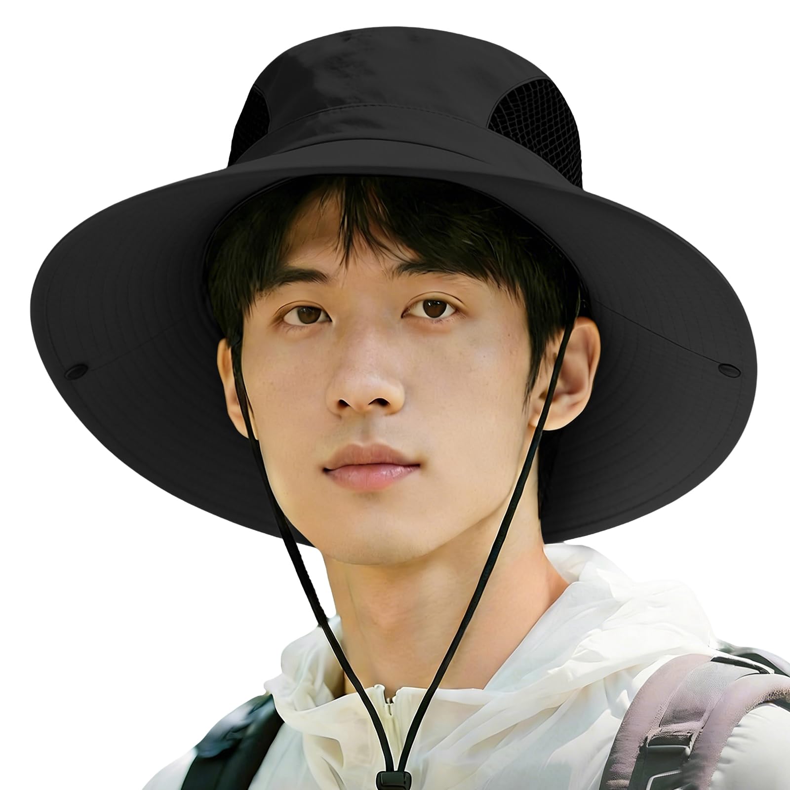[HORADON] 【昇級版】サファリハット メンズ 【12CMつば広・軽量120g・UPF50+】 日除け帽子 ハット uvカット帽子 通気 速乾 紫外線対策 撥水 55-60CM 頭囲調節コード 2way 釣り 登山 アウトドア 熱中症対策 - 1