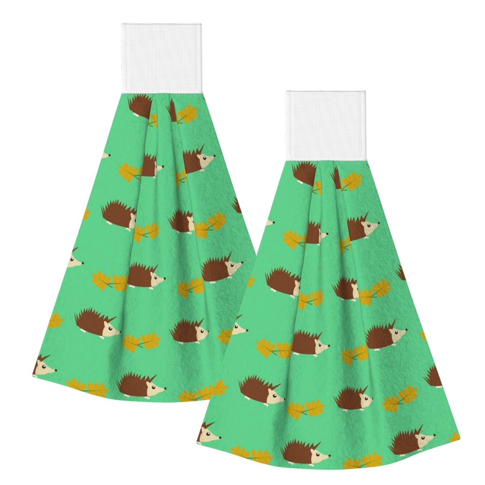 DOPKLNA Hedgehogs & Leaves, 2 Pcs Hanging Coral Fiber Hand Towels for Bathroom, Absorbent Kitchen Towels