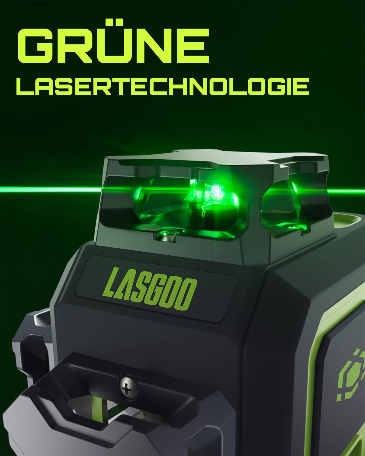 LasGoo LG-3D Linienlaser Selbstnivellierend 3x360°, Kreuzlinienlaser mit grünem Strahl für Konstruktion und Ausrichtung, 2 wiederaufladbare Li-Ion-Akkus (20 Std.), Magnetständer inklusive (Grün)