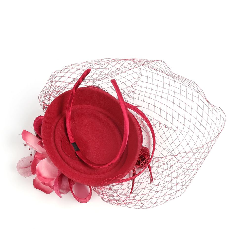Tocado de Pelo Floral con Plumas para Mujer, Diadema para Boda, Novia, cóctel, Sombreros (Morado, Talla única)