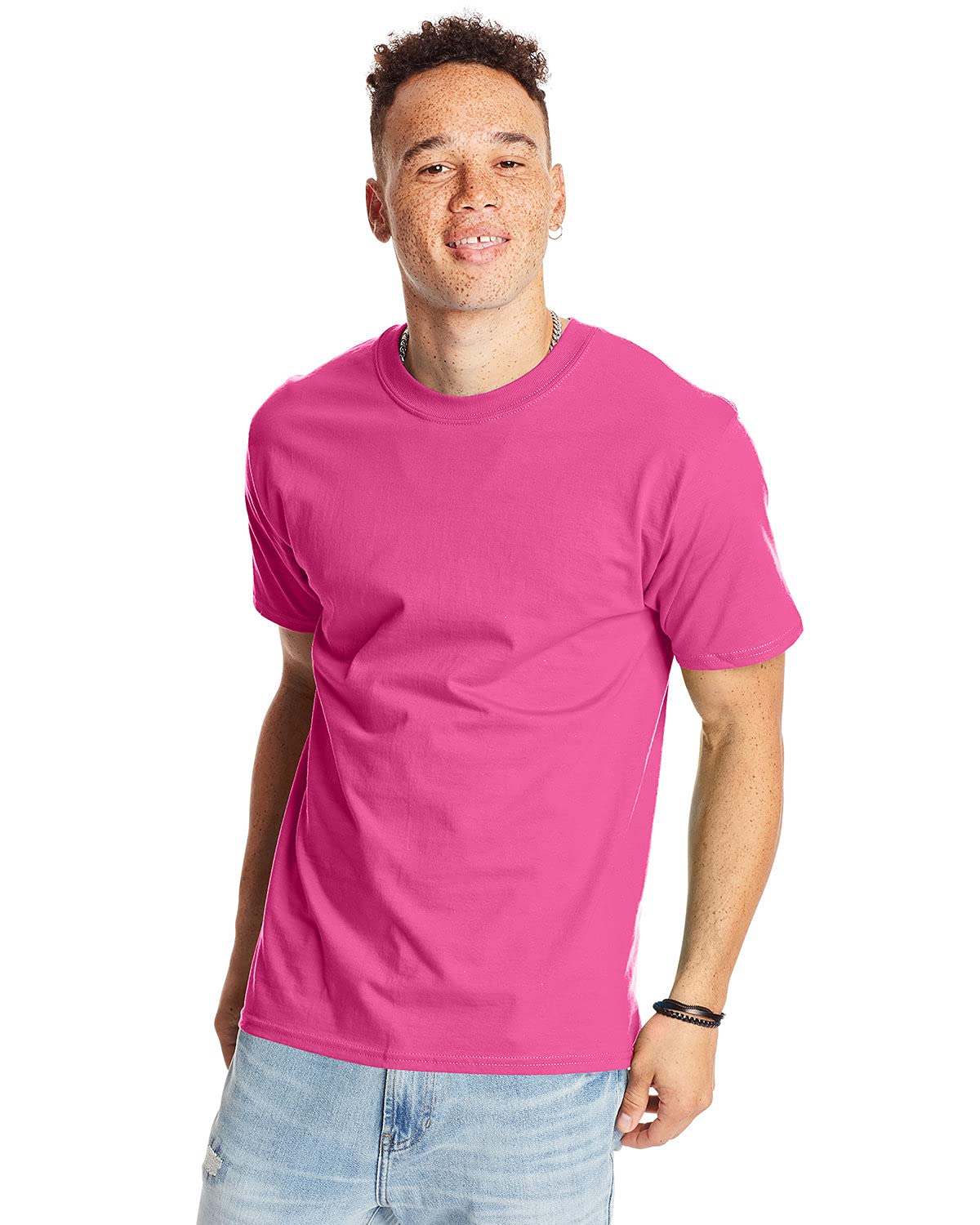 Hanes USA Beefy-T Men's Crew T-Shirt, Wow Pink, XXXX-Large