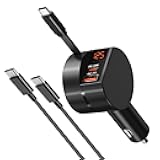 Besgoods USB C Car Charger for iPhone 17 16 Pro Max, Retractable Car Charger 78W Fast Charging Cigarette Lighter Adapter Voltmeter Multi-Ports for iPhone 15 iPad Galaxy S25, with 6ft USB C to C Cable