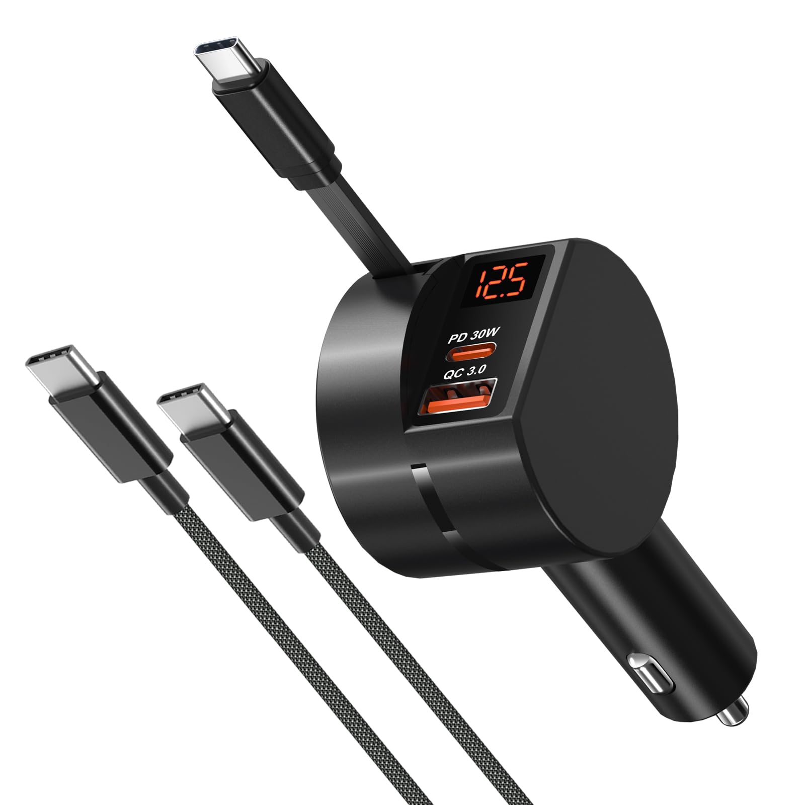 Retractable Car Charger, Besgoods USB C Car Accessories Adapter 78W for iPhone 16 Pro Max Fast Charging Cigarette Lighter Adapter Multi-Ports for iPhone 15 14 13 iPad Galaxy, USB C to C Cable Included