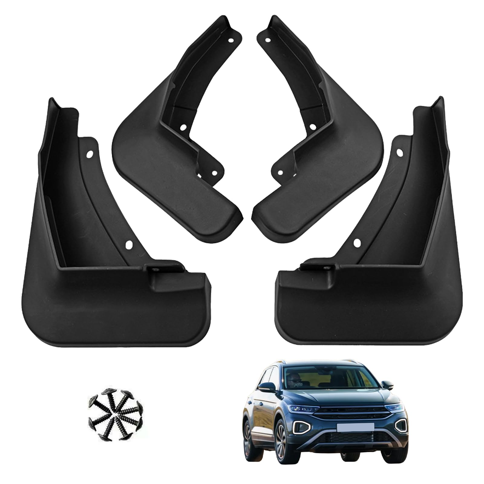 4 parafanghi auto per VW T-ROC R/R-Line 2022-2025, paraspruzzi anteriore e posteriore, parafango decorativo, resistente agli spruzzi d'acqua, valvola di fango con viti di montaggio, nessuna foratura