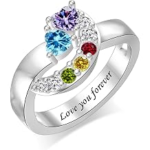 Personalized Mothers Ring with Heart Birthstones Custom 1-9 Family Names Ring for Mom Moon Family Ring Jewelry Gift for Women Mothers Day
