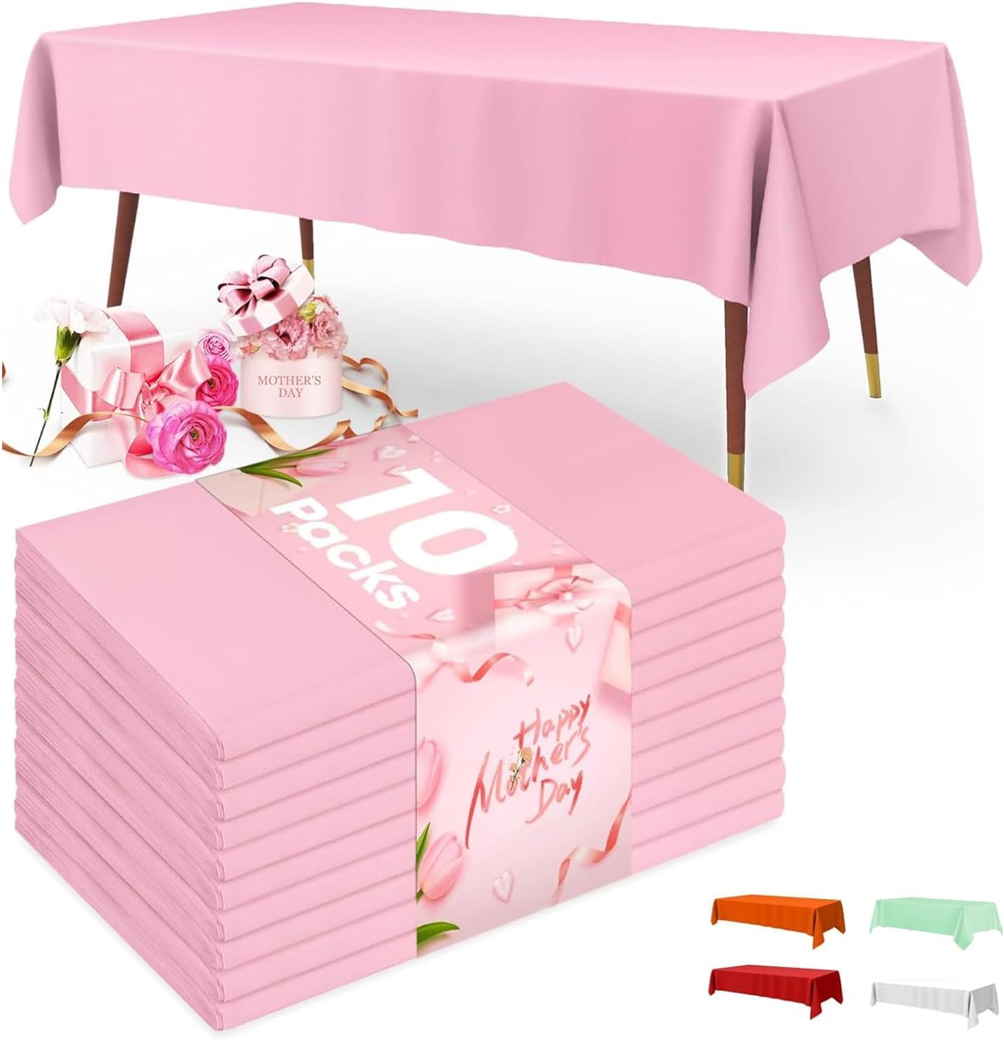 Plastic Table Cloth Disposable 10 Pack, 137 x 274 cmTable Cloths, Easter Party, Decorative Tablecloths, Rectangle, Light, Pastel Plastic Cover, Leakproof & Sturdy (Pink)