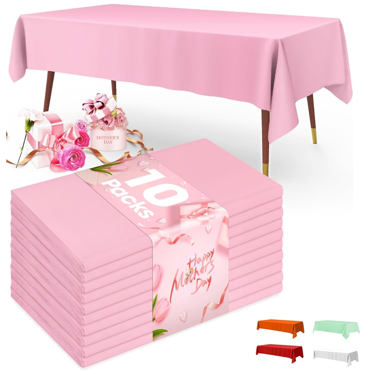 Plastic Table Cloth Disposable 10 Pack, 137 x 274 cmTable Cloths, Easter Party, Decorative Tablecloths, Rectangle, Light, Pastel Plastic Cover, Leakproof & Sturdy (Pink)