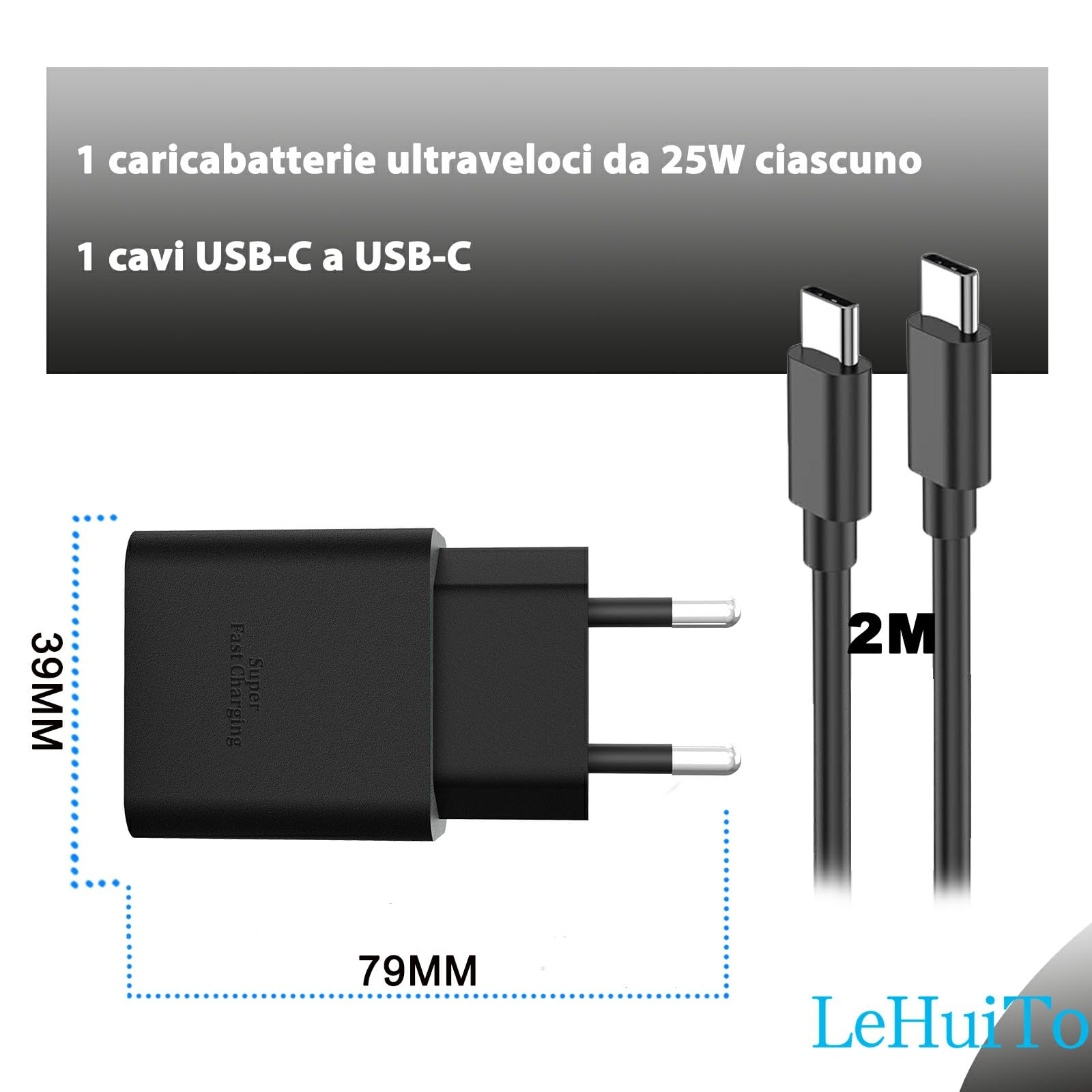 Caricatore rapido USB C 25 W alimentatore di rete spina di ricarica USB C con cavo di ricarica veloce da 2m cavo di ricarica USB C per Galaxy S23 Ultra/S23/S23+/S22/S21/S20/Note 10/20/Z Fold/Flip/A13