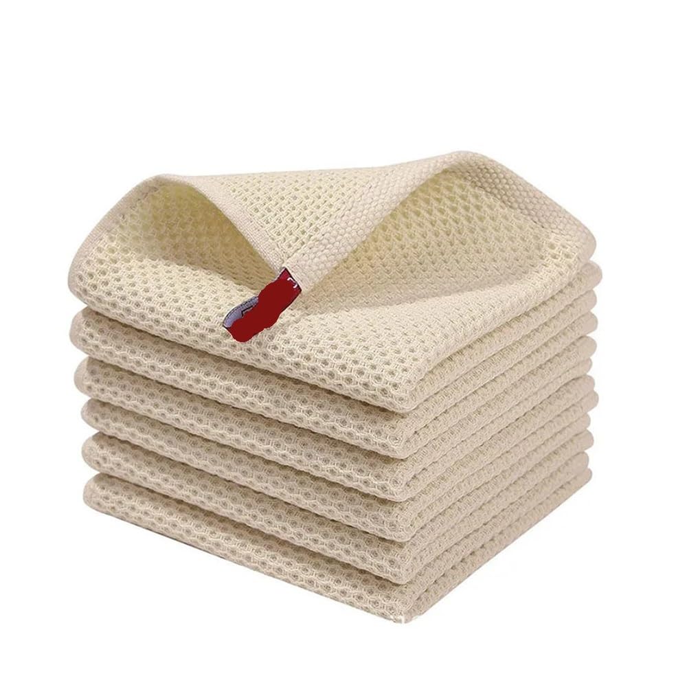 Jobaojiang Towel Soft Absorbent Dishcloth Kitchen Dish Rags Honeycomb Face Wash Towel Household Cleaning Cloth Wash Cloth(Beige Towel,2pcs)