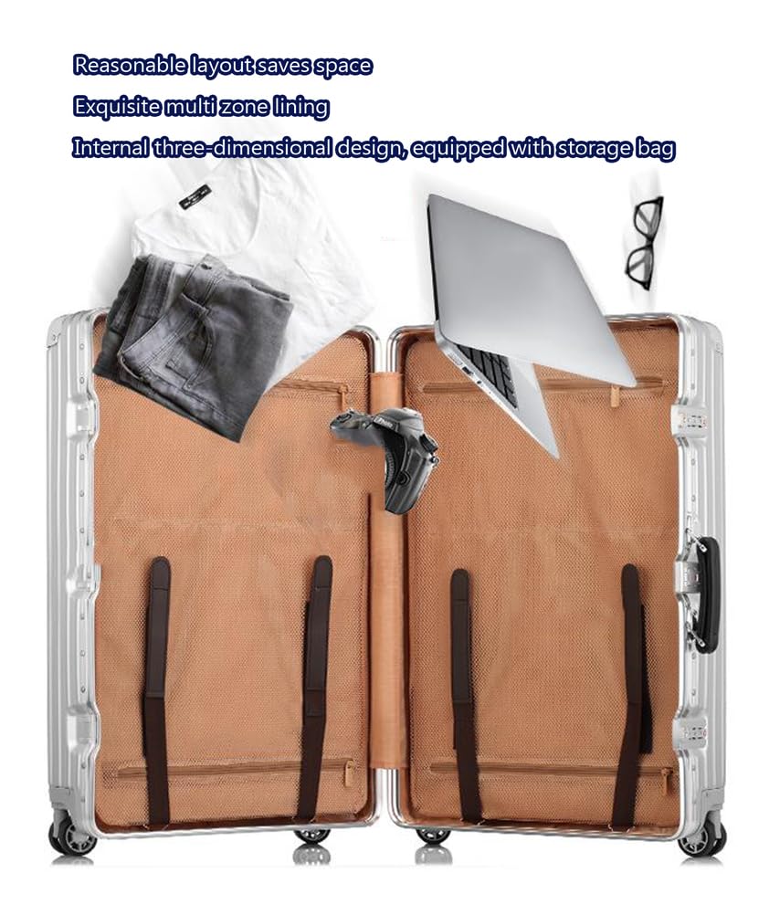 duża walizka PC Walizka z aluminiową ramą twardą skorupą bez zamka bagaż podręczny 20 cali z zamkiem szyfrowym TSA,Pink,24in