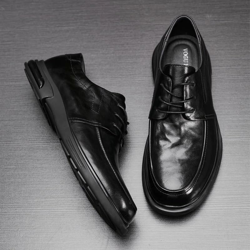 Men's Round Toe Dress Shoes Casual Lace-ups Shoes Lightweight Business Leather Upper Polished Craft Anti Slip Rubber Sole Meticulous Versatile Shoes(7.5)4