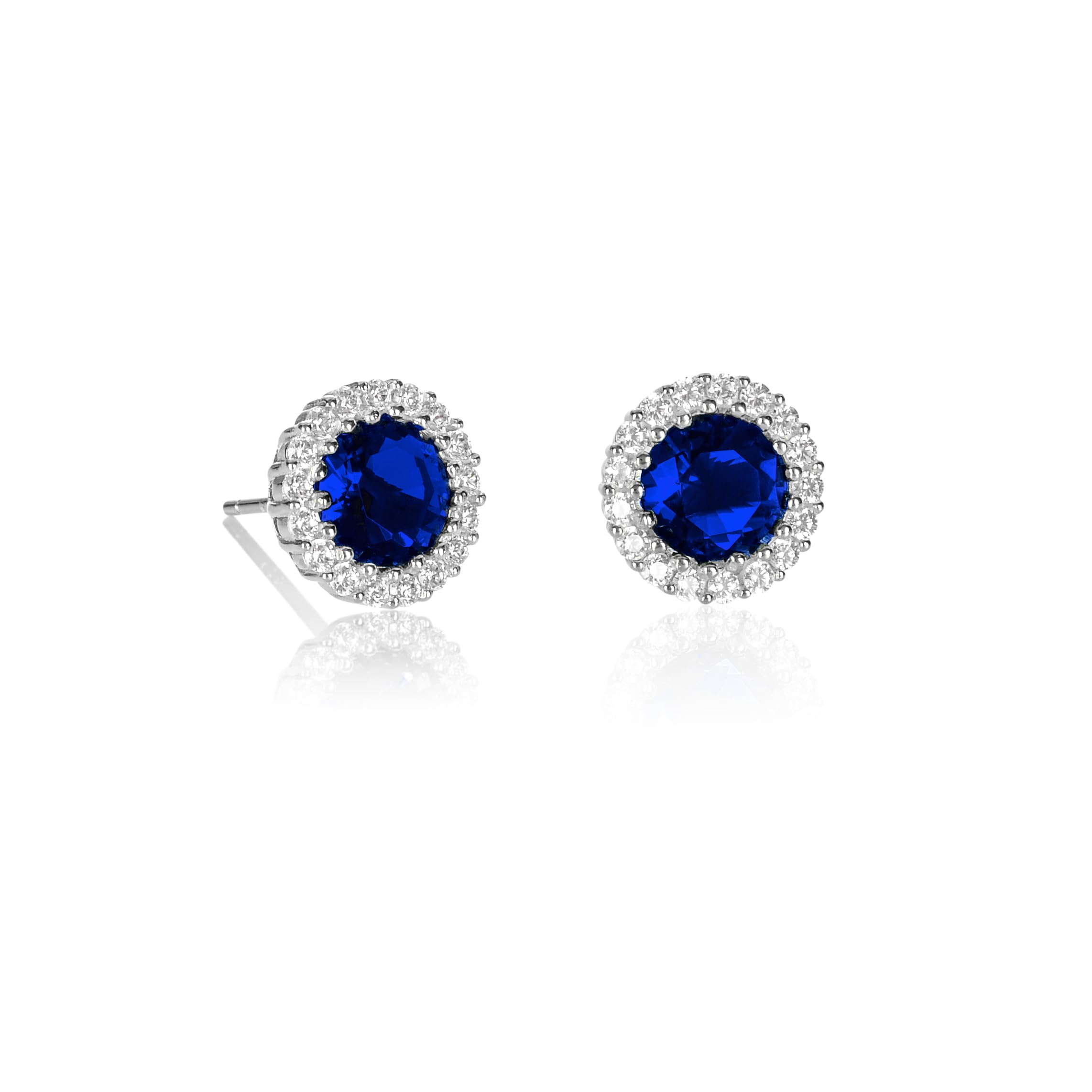 925 Sterling Silver Earrings With White, Green, Blue, or Red Cubic Zirconia Stones - Classic Halo Stud Earrings for Women, Silver Jewellery With Gift Box