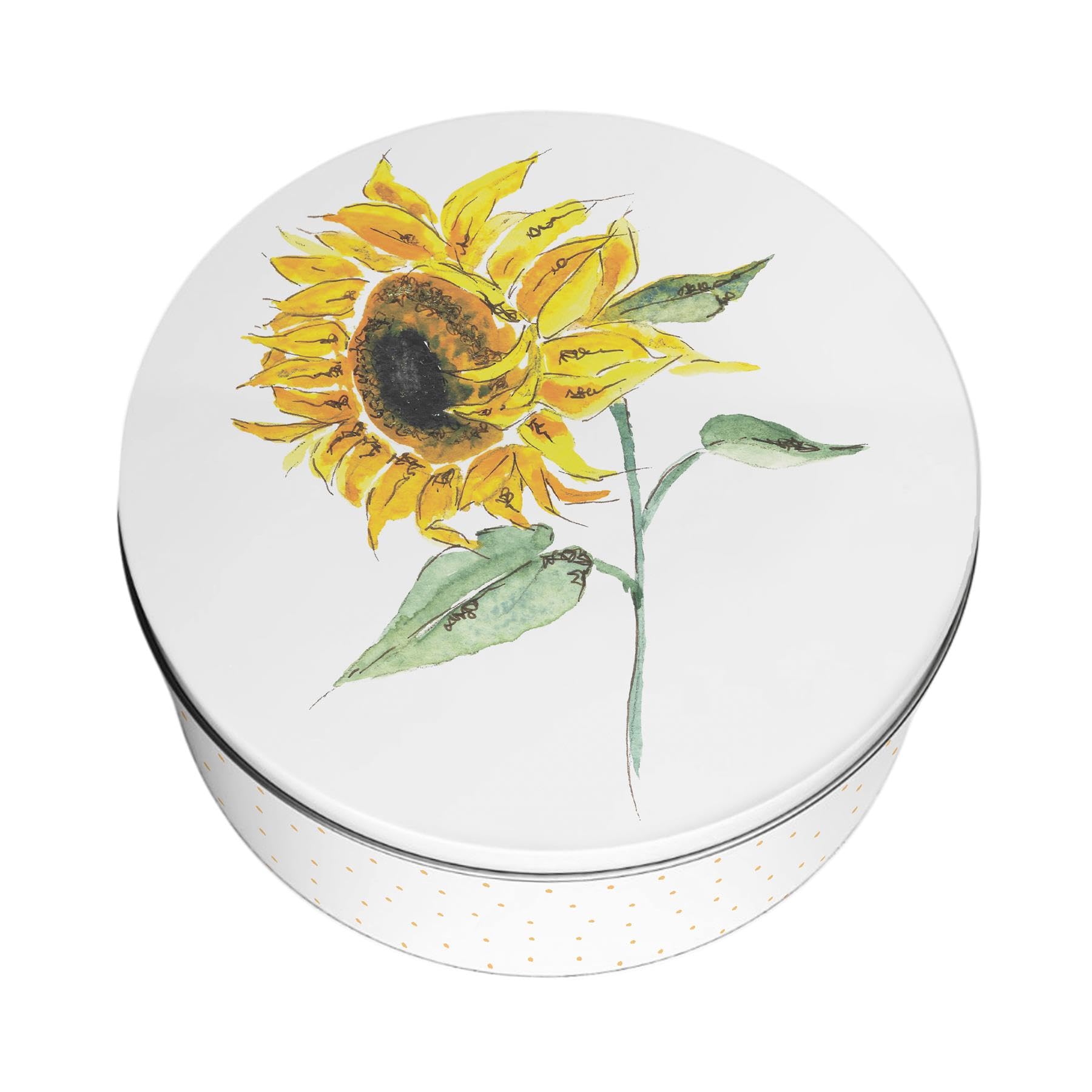 Purely Home Sunflowers Large Cake Tin - Pretty Yellow Floral Kitchen Gifts - Round Metal Storage Container for Baking 23 x 10cm
