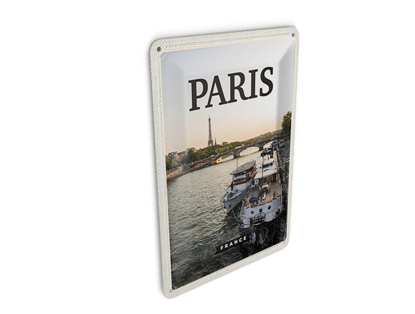 Femer Tin Postcard Travel 10 x 14 cm Paris France Travel Destination Tourism Sign