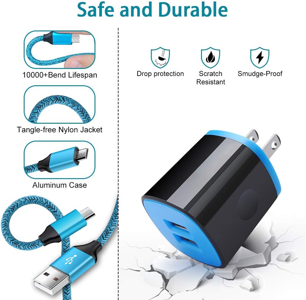 Android Charger Fast Charging Micro USB Cable, 6FT Nylon Micro Cord Wall Charger Block, AbcPow 2.1A Power Adapter with Phone Cord Compatible for Samsung Galaxy S7 S6 J7 J3 Note 5, LG G4, HTC 3 61NHJOUPykL. AC SL1000