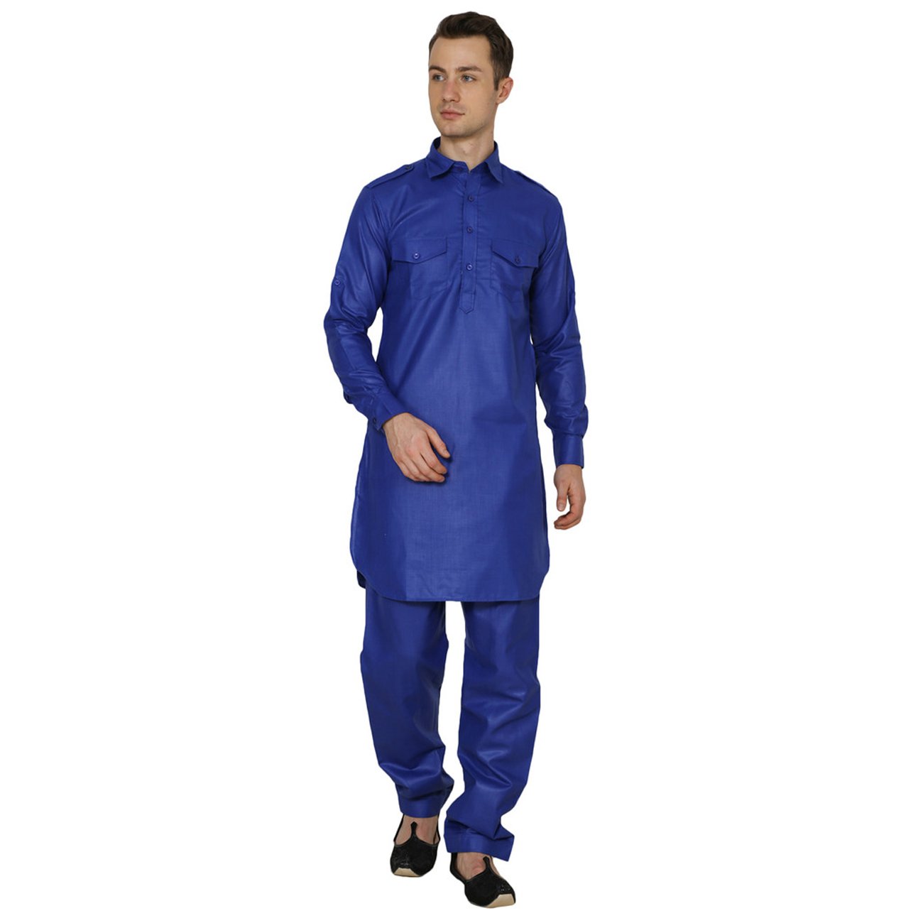 royal kurta Men's Cotton Pathani Kurta Pyjama Blue-picture-36