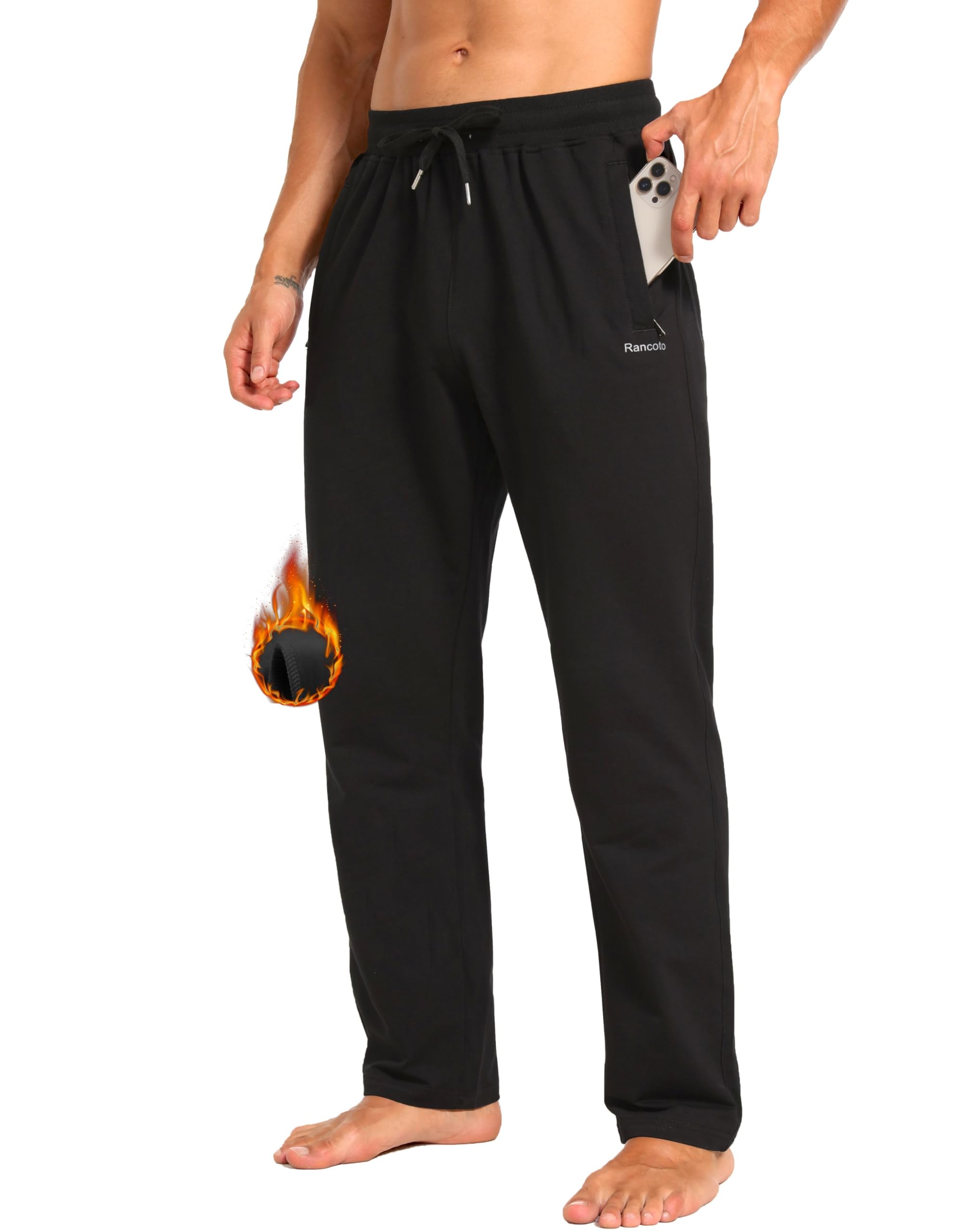 Mens Fleece Lined Sweatpants Winter Athletic Workout Thermal Warm Pants with Zipper Pockets