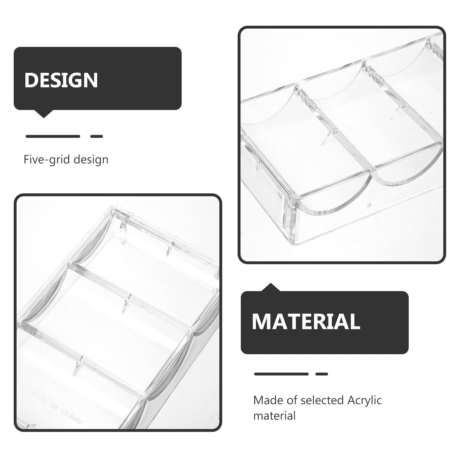 Gatuida Caja Transparente de Acrílico Resistente 5 Compartimentos para Almacenamiento de Fichas de Póquer, Diseño Portátil y Gran Capacidad para Texas Poker