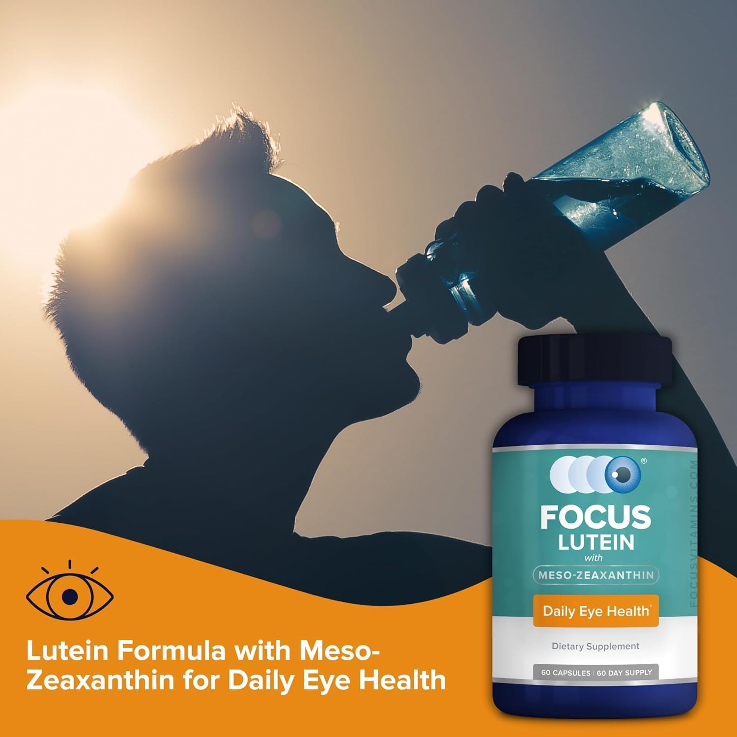 Focus Lutein for Eyes with Meso-Zeaxanthin, Eye Vitamin Supplement, 120 Count, 120 Day Supply, Daily Vision Support for Digital Screens, Bright Lights, Sunlight, Vegan and Sugar-Free, Made in USA