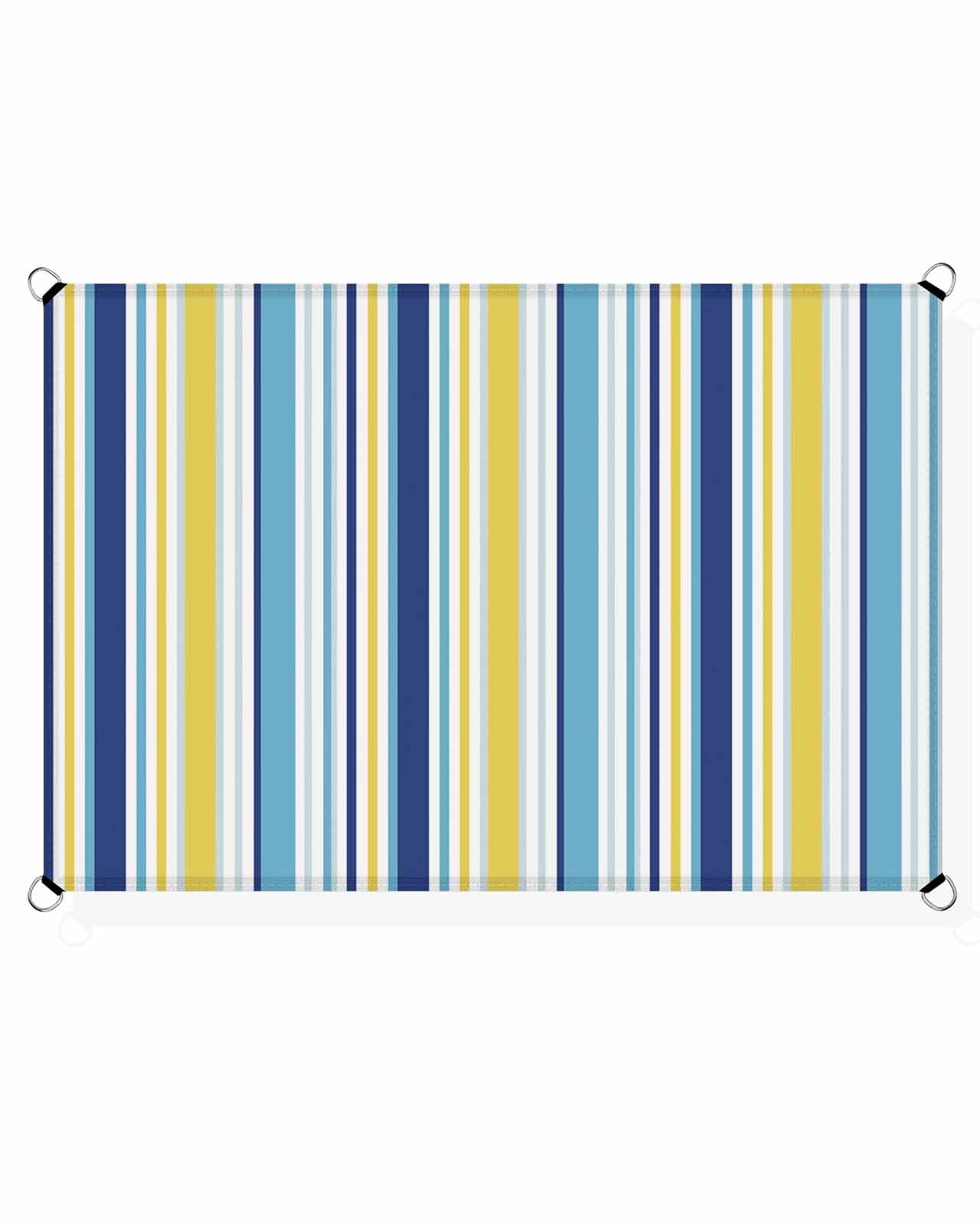 Boanket Sun Shade Sail 8' x 10', Blue Yellow Striped Rectangular Waterproof Outdoor Sun Shades, Farmhouse Navy Blue Ombre Stripes Shade Cloth for Patio Deck Terrace Garden Lawns Beach Backyard