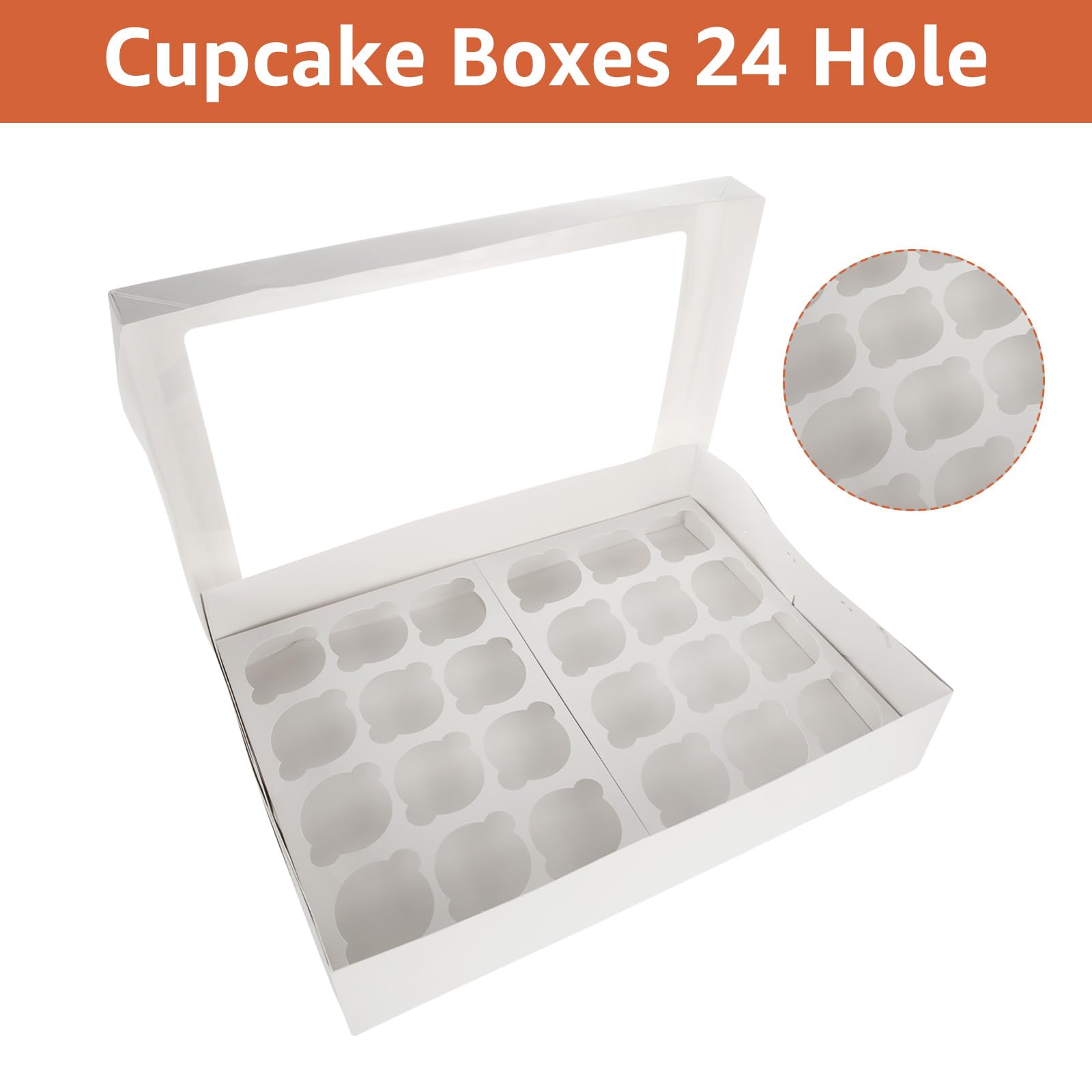 10 cajas para cupcakes con 24 agujeros, cajas para cupcakes con ventana, insertos y cintas, caja blanca de 24 cupcakes para cupcakes y magdalenas, 43 x 31 x 9 cm