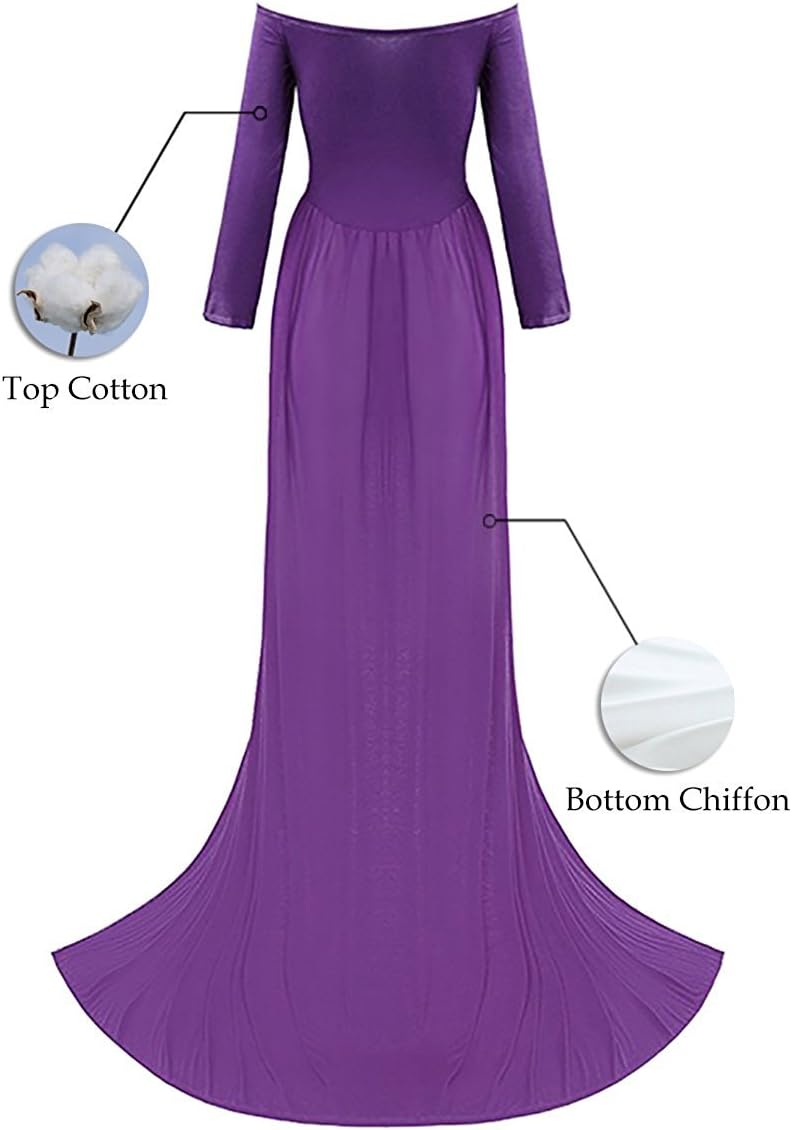 ZIUMUDY Maternity Maxi Chiffon Photography Dress Split Front Gown for Photoshoot - Image 7