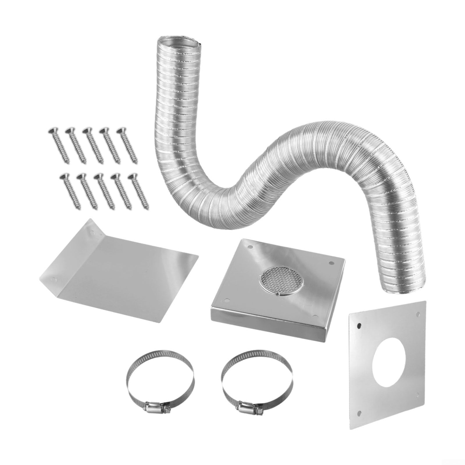 Kit de entrada de aire fresco para estufa de pellets, tubo flexible de aluminio de 2 pulgadas con abrazaderas de placa de pared de acero inoxidable y campana de lluvia para instalación de ventilación